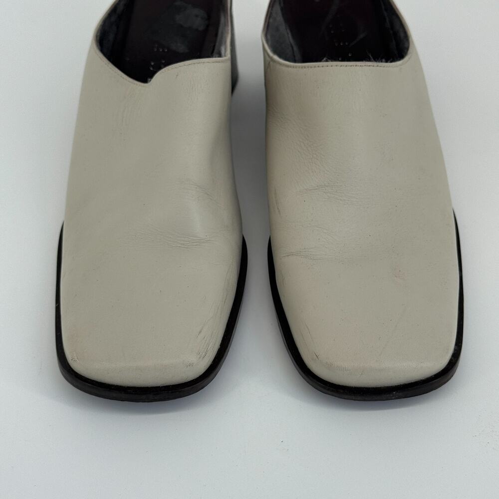 Vtg Nine West Bone White Mules Size 7.5M Block Heel Slip On Minimal 90s Square - Picture 6 of 11